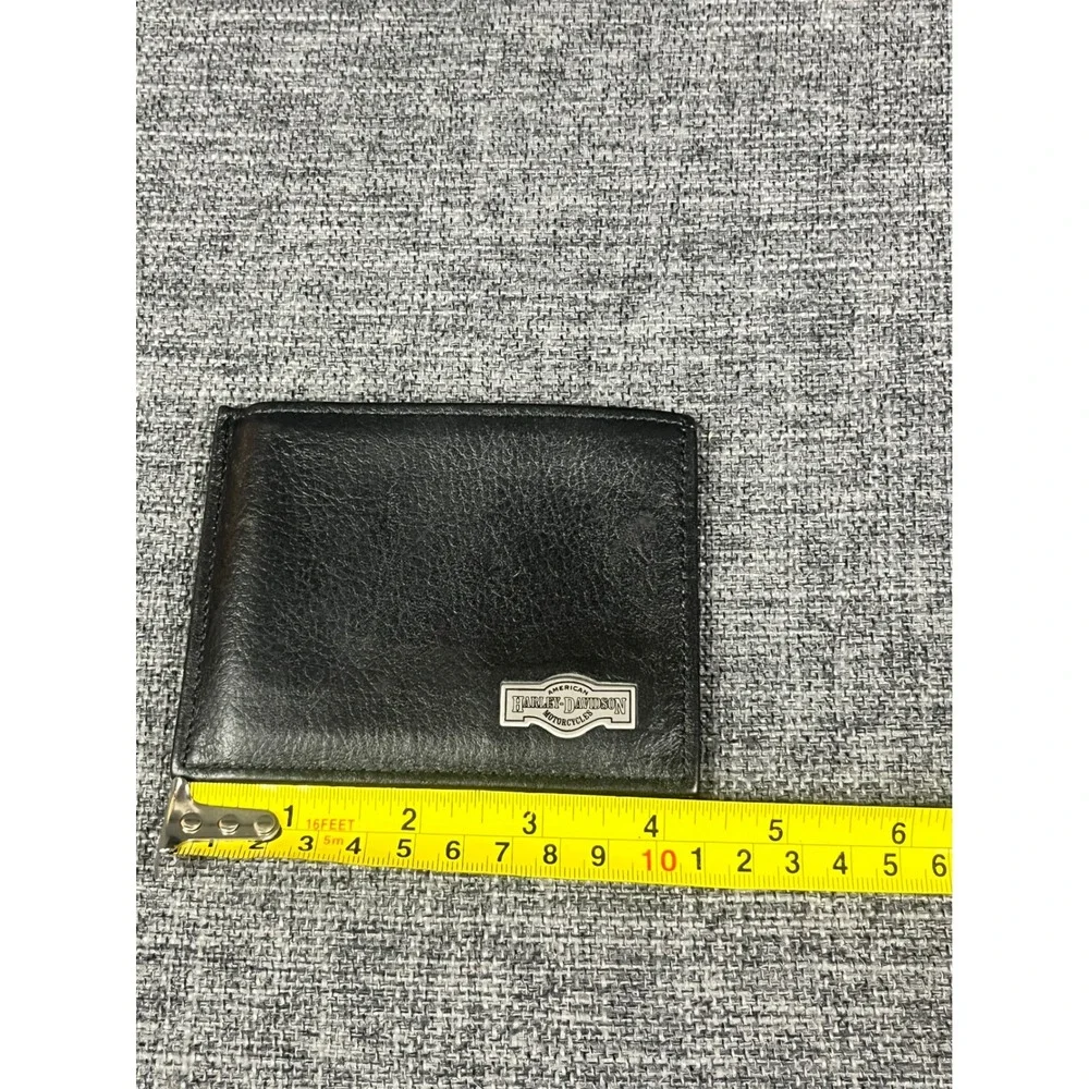 Harley-Davidson Mens Black Leather Bifold Wallet with Money Clip Logo Badge
